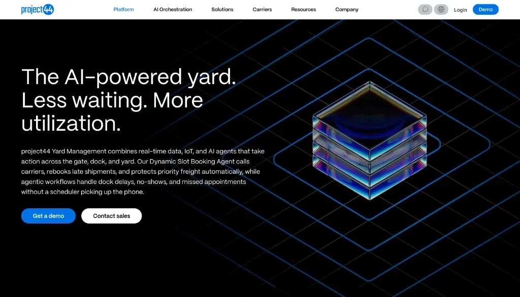 project44 AI-powered Yard Management platform overview highlighting real-time data, dynamic slot booking agents, and automated gate workflows